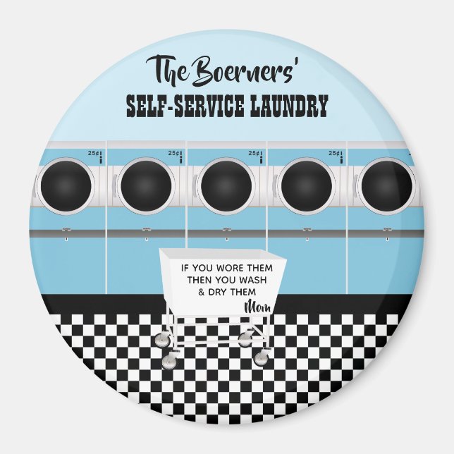 Retro Self-Service Tvätt de utför arbetsrundan Magnet (Framsidan)