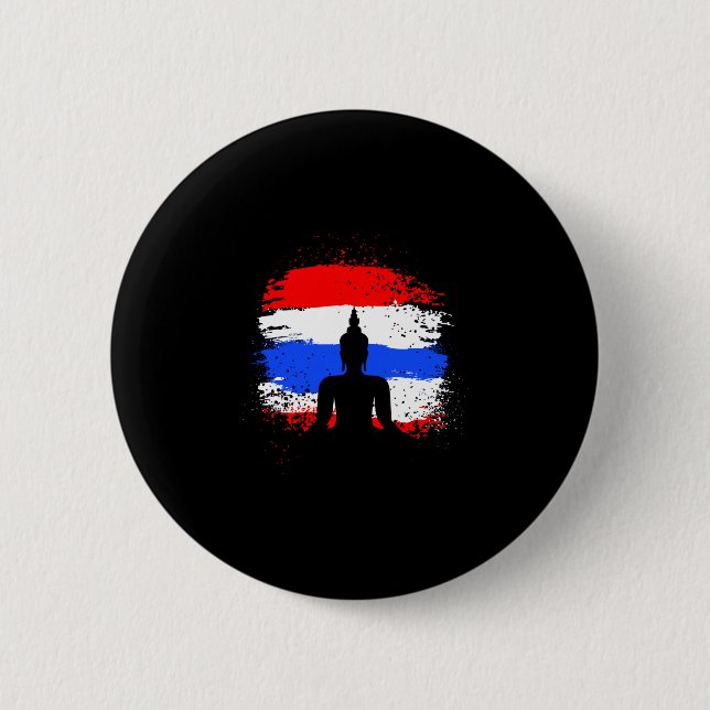 Retro semester thailändsk buddha thailands flagga knapp (Framsida)