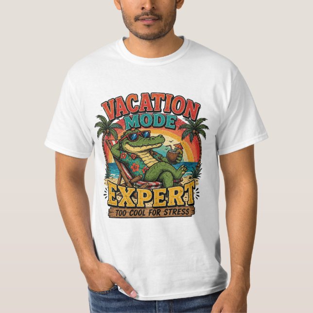 Retro Semesterläge Expert Rolig Alligator Strand  T Shirt (Framsida)