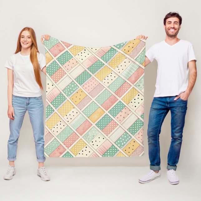 Retro Senap Geometrisk Diamant Rutig Punkt Fleecefilt (På plats)
