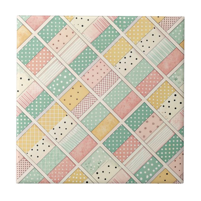 Retro Senap Geometrisk Diamant Rutig Punkt Kakelplatta (Framsidan)