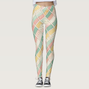 Retro Senap Geometrisk Diamant Rutig Punkt Leggings