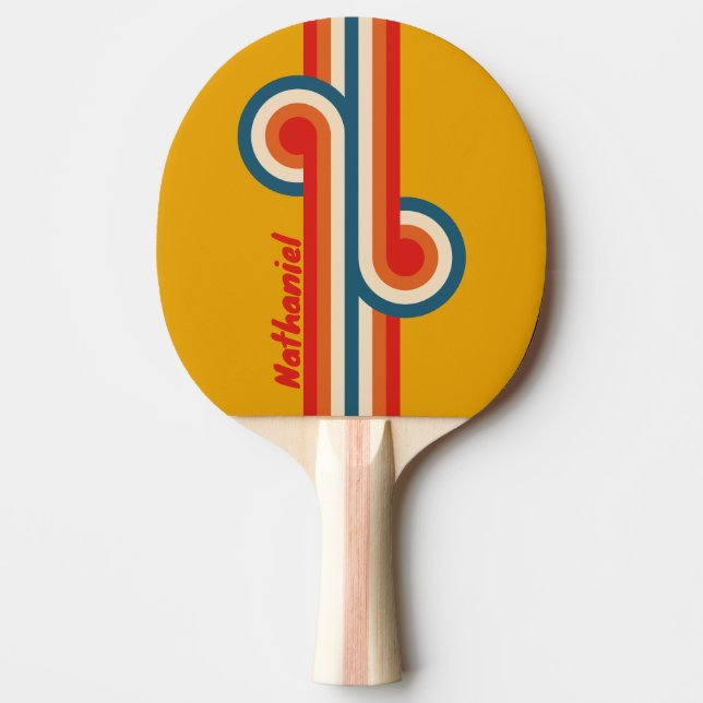 Retro Senap Randig Slinga med Namn Pingisracket (Framsidan)