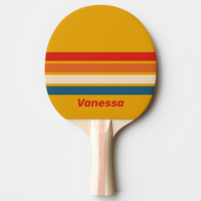 Retro Senap Tvärstripning med Namn Pingisracket (Framsidan)