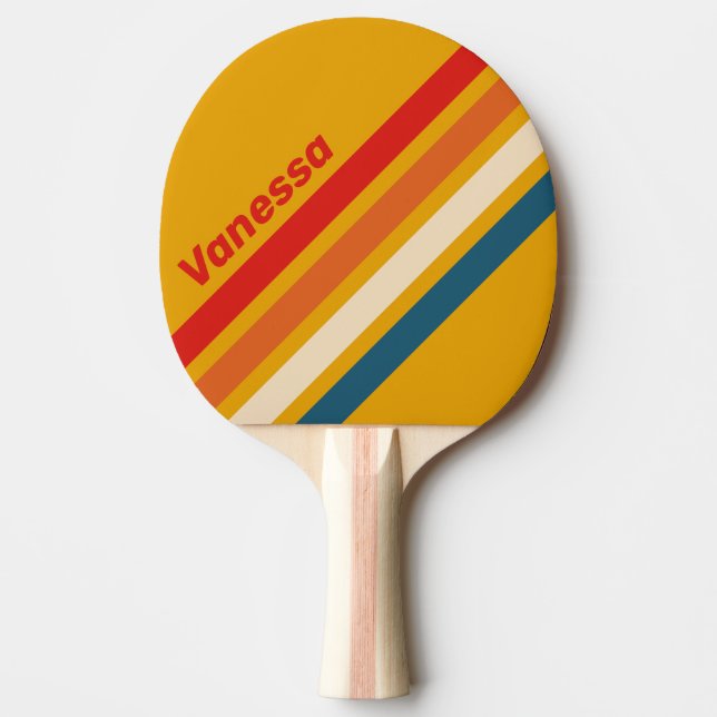 Retro Senap Vinklad Randig med Namn Pingisracket (Framsidan)