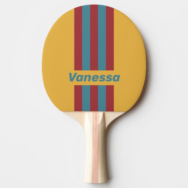 Retro Senapskorn Ränder med Namn Pingisracket (Framsidan)