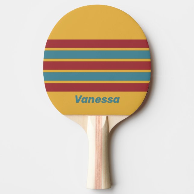 Retro Senapskorn Tvärstrimmat med Namn Pingisracket (Framsidan)