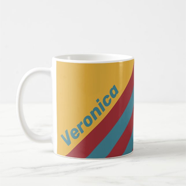 Retro Senapskornsränder med namn Kaffemugg (Vänster)