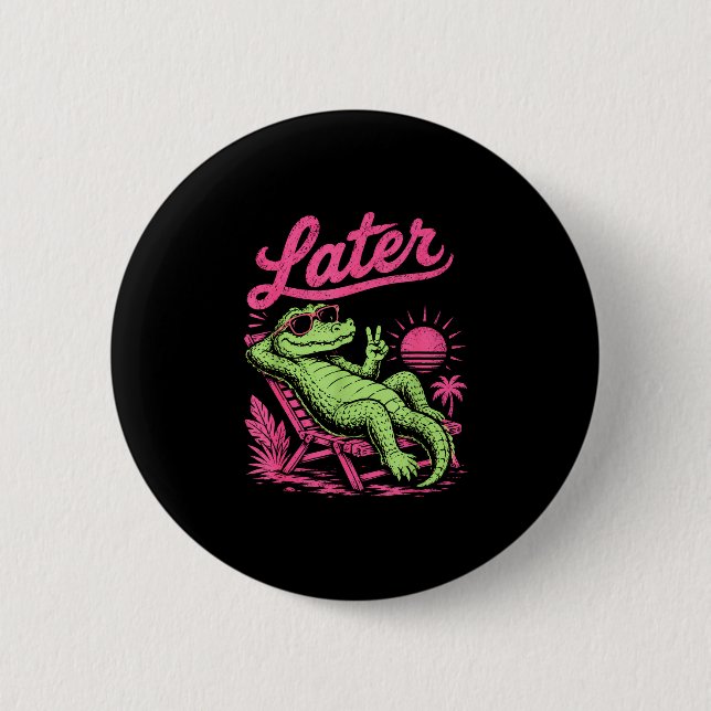 Retro senare alligator efter medan krokodil chill  knapp (Framsida)