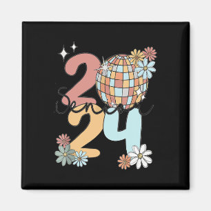Retro Senior 2024 Disco Boll, klass 2024 Graduat Magnet