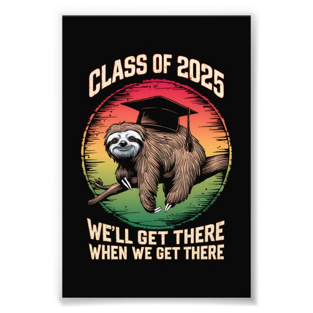 Retro Senior Class of 2025 Sloth Cap Studenten Fototryck (Framsidan)