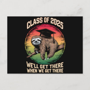 Retro Senior Class of 2025 Sloth Cap Studenten Vykort