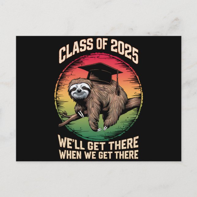 Retro Senior Class of 2025 Sloth Cap Studenten Vykort (Framsida)