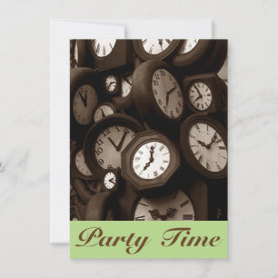 Retro Sepia Clock Ansikte Hand Party Time Call Inbjudningar