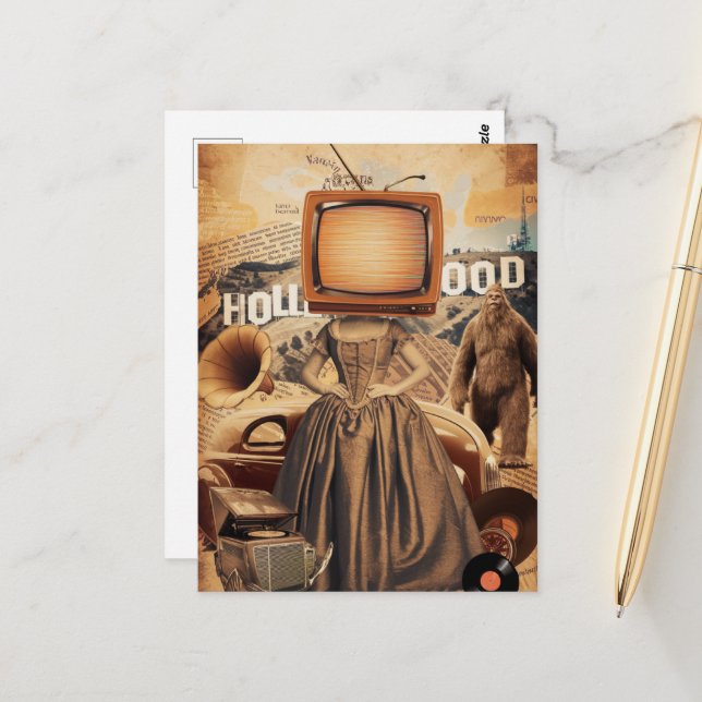 Retro Sepia TV Woman Sasquach Vykort (Fram/Back In Situ)