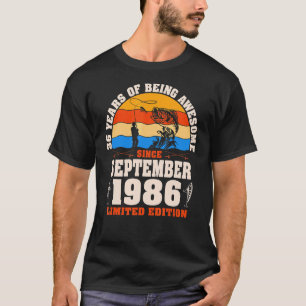 Retro September 1986 36 år gammalt fiske 36:e bir T Shirt
