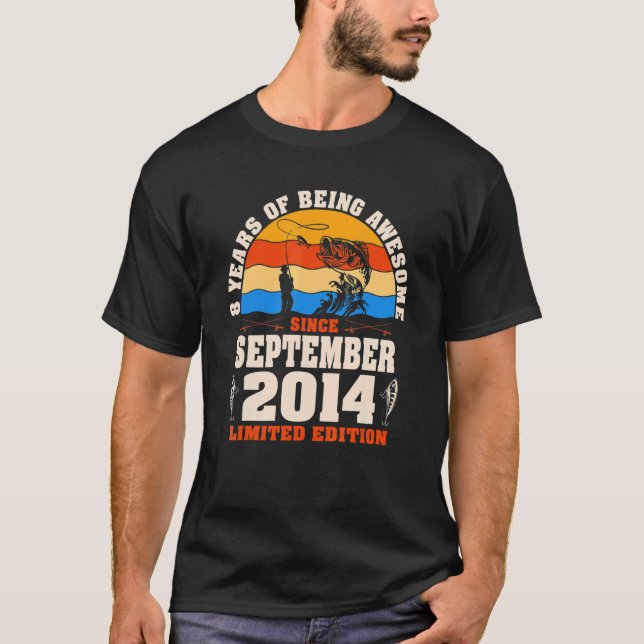 Retro September 2014 8 Åldersfiske 8:e födelsen T Shirt (Framsida)