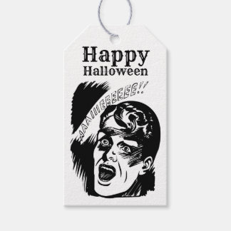 Retro seriefigur man skriker anpassad text Hallowe Presentetikett