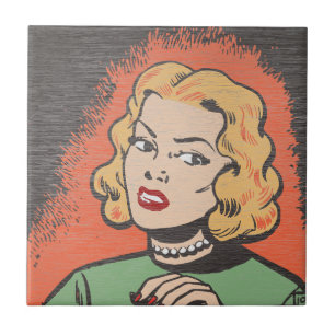 Retro Seriekvinna - Pop Art Kakelplatta