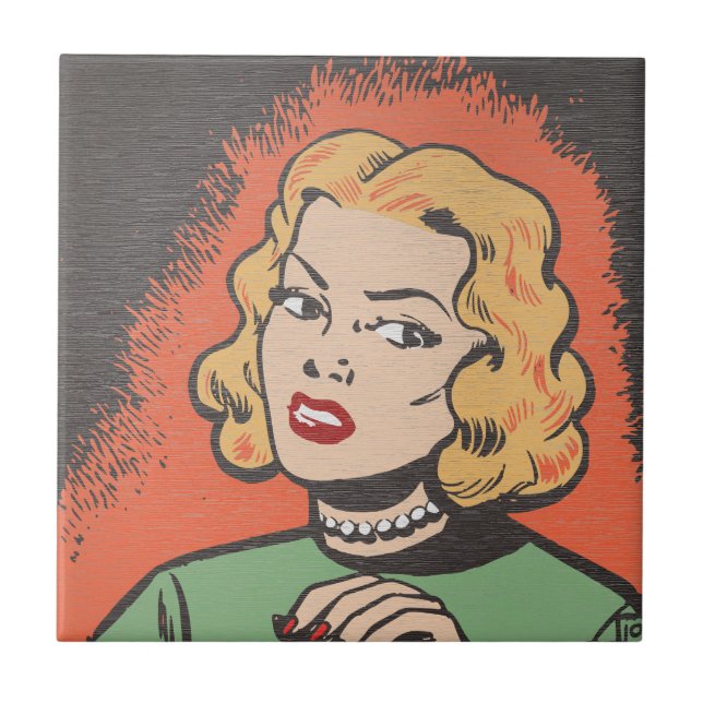 Retro Seriekvinna - Pop Art  Kakelplatta (Framsidan)