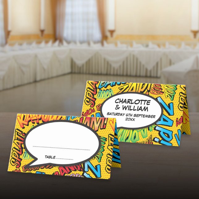 Retro Serietidning Pop Art Personlig Bröllopsfest Placeringskort (Retro Comic Book Pop Art Personalized Wedding Place Card)