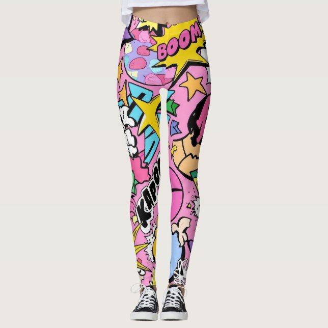 Retro serietidnings Pop Art-kollage Leggings (Framsida)
