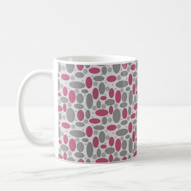 retro, sextio, prickar, grå och rosa kaffemugg (Vänster)