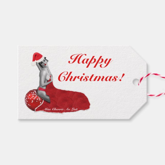 Retro Sexy Pinup Girl Art Juletiketter H! Presentetikett (Framsidan (Horizontal))