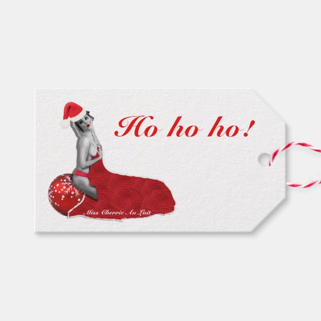 Retro Sexy Pinup Girl Art Juletiketter Ho! Presentetikett (Framsidan (Horizontal))