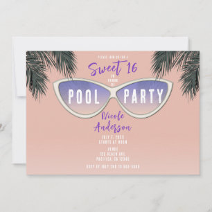 Retro Shades Solglasögon Sweet 16 Poolparty Inbjudningar