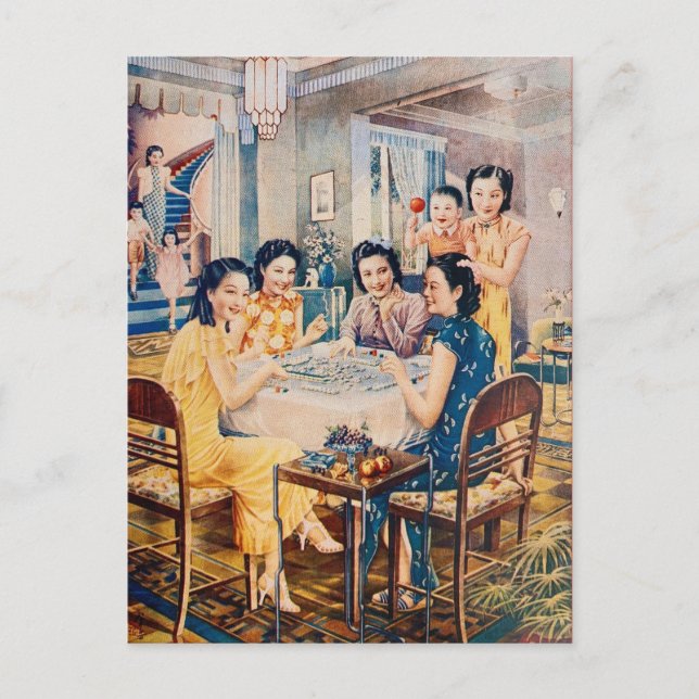 Retro Shanghai Advertising Mahjong Game Vykort (Framsida)