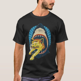 Retro Shark Eating Cat Ocean Predator Attack Anima T Shirt