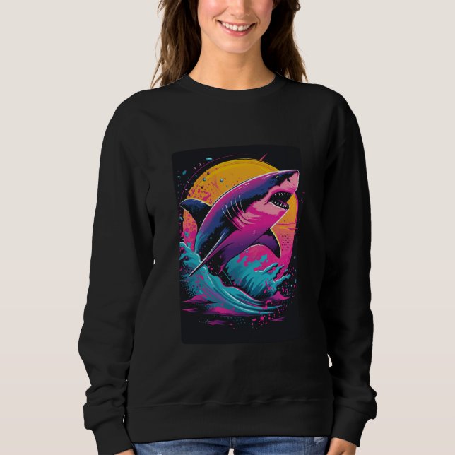 Retro Shark Sunset T Shirt (Framsida)