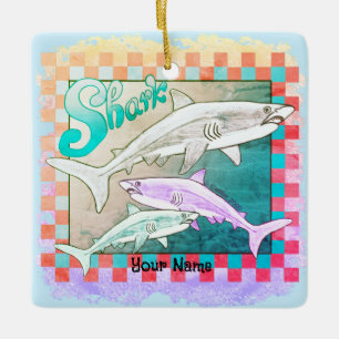 Retro Sharks Julgransprydnad Keramik
