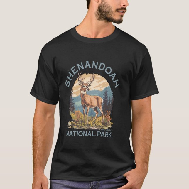 Retro Shenandoah National Park White-tailed Deer H T Shirt (Framsida)