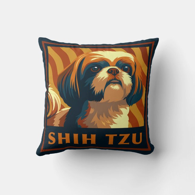 Retro Shih Tzu Puppy Hund Kudde (Baksida)