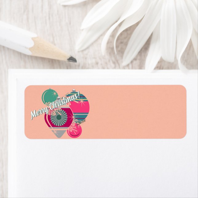 Retro Shiny Brite Ornaments jul Returadress Etikett (Insitu)