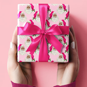 Retro Shock rosa Black Santa Julafton Wrapping Pap Presentpapper