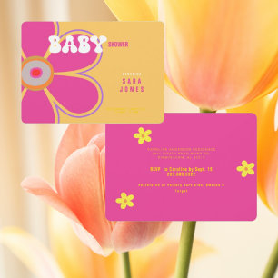 Retro Shock rosa Flower Rundad babystövel Inbjudningar