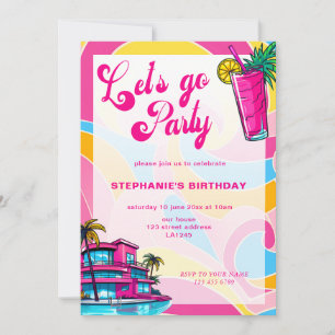 Retro Shock rosa Lets Go Party Birthday Inbjudningar