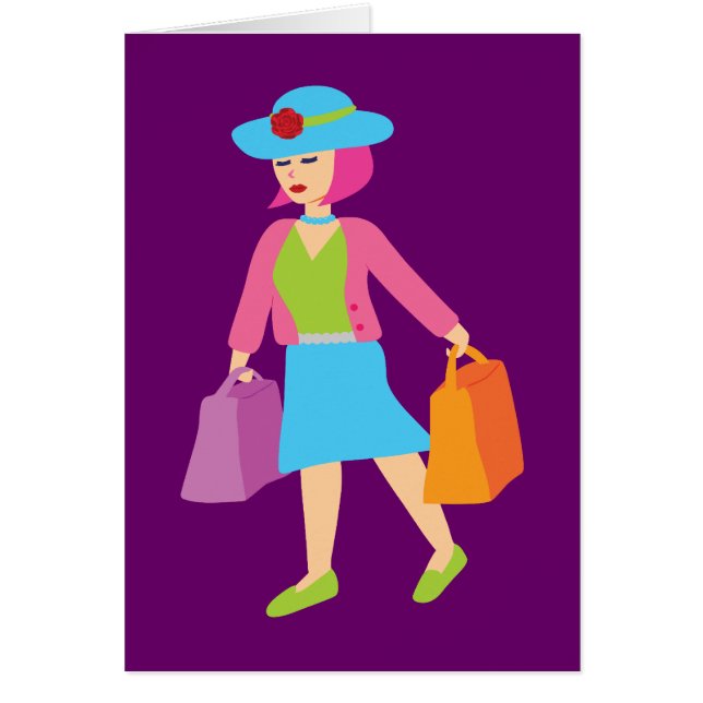 Retro Shopping Girl Hälsningskort (Framsidan)