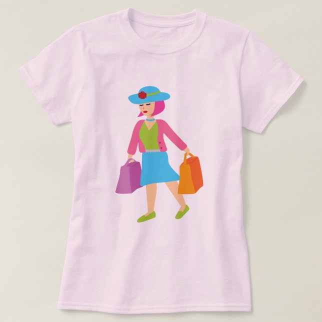 Retro Shopping Girl Tee Shirt (Design framsida)