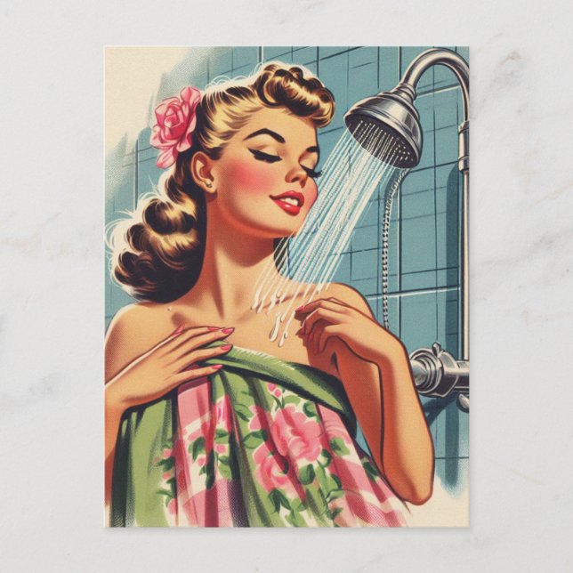 Retro Shower Pin Up Vykort (Framsida)