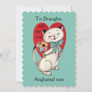 Retro Siamese Cat Valentine Card Julkort