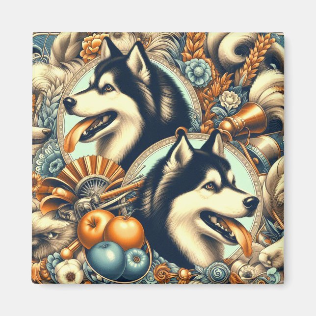 Retro Siberian husky Illustration Magnet (Framsidan)
