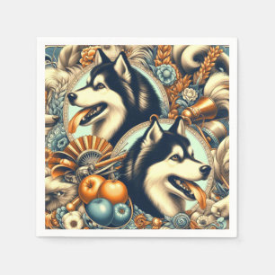 Retro Siberian husky Illustration Pappersservett