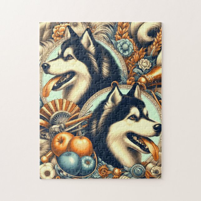 Retro Siberian husky Illustration Pussel (Vertikal)