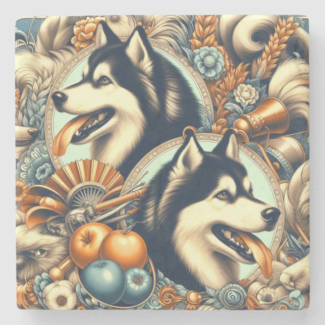 Retro Siberian husky Illustration Stenunderlägg (Framsidan)