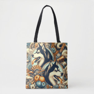 Retro Siberian husky Illustration Tygkasse