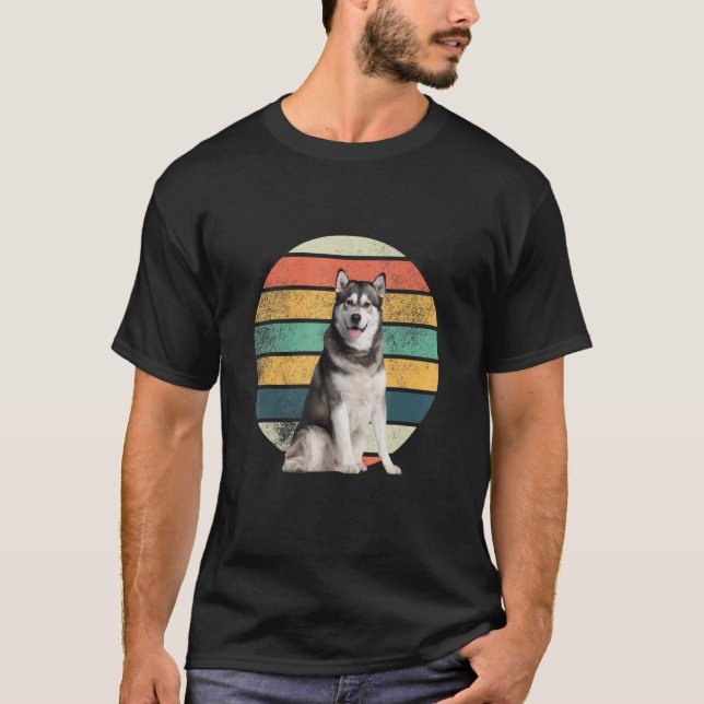 Retro Siberisk Husky Mamma Pappa Hund T Shirt (Framsida)